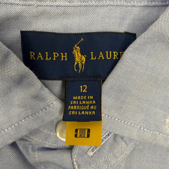 NWOT Ralph Lauren Button Down Shirt Girls 12 Blue Puff Sleeve Polo Logo Preppy - Picture 5 of 12